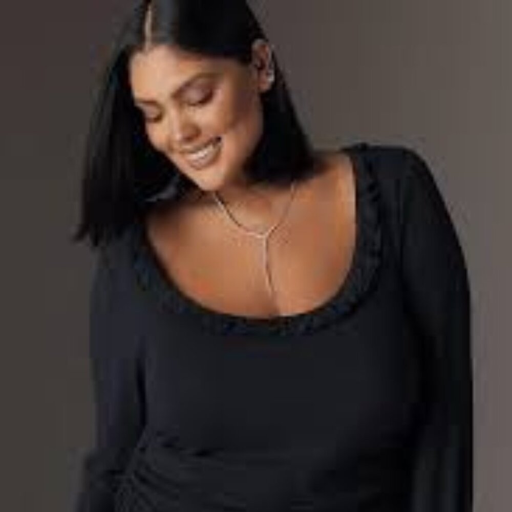 Anthropologie Ruffle-Trim Scoop Neck Long-Sleeve Top Whimsigoth